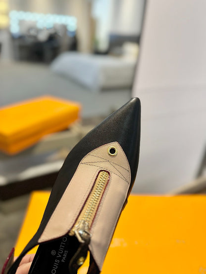LOUIS VUITTON ALLURE HIGH 4.5 CM SLINGBACK IN BLACK MIX SAND BROWN CALFSKIN