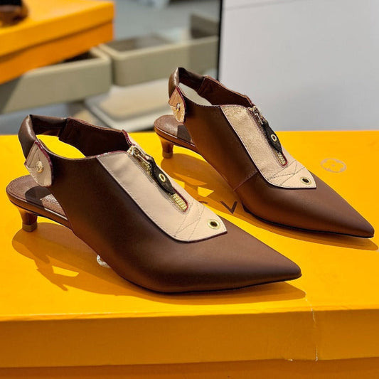 LOUIS VUITTON ALLURE HIGH 4.5 CM SLINGBACK IN CHOCOLATE MIX SAND BROWN CALFSKIN
