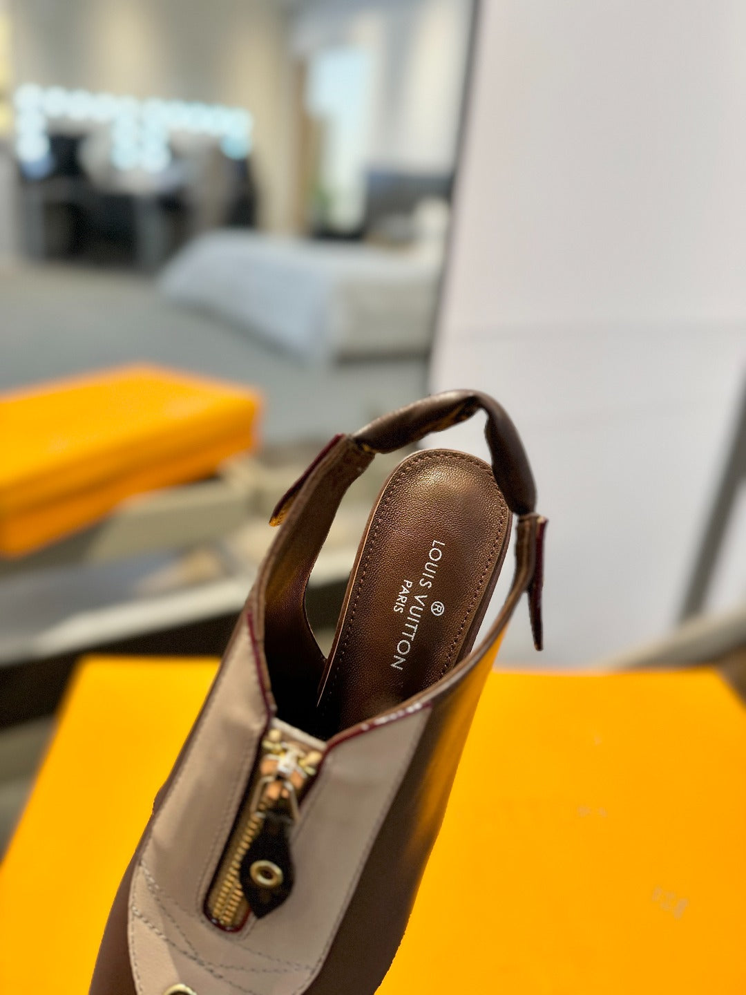 LOUIS VUITTON ALLURE HIGH 4.5 CM SLINGBACK IN CHOCOLATE MIX SAND BROWN CALFSKIN