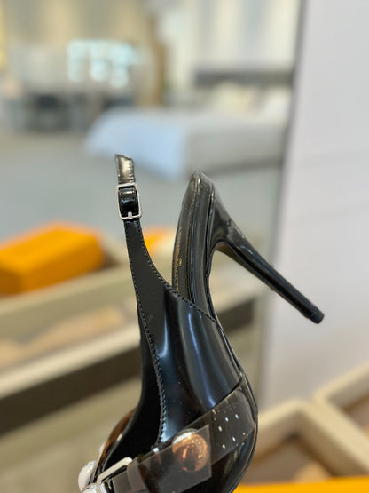 LOUIS VUITTON HIGH HEELS 95 MM IN BLACK PATENT CALFSKIN WITH CRYSTALS