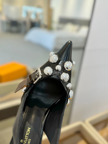 LOUIS VUITTON HIGH HEELS 95 MM IN BLACK PATENT CALFSKIN WITH CRYSTALS