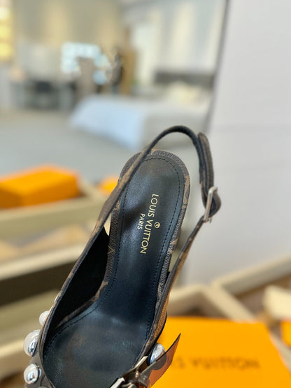 LOUIS VUITTON HIGH HEELS 95 MM IN CHOCOLATE BROWN MONOGRAM CALFSKIN WITH CRYSTALS