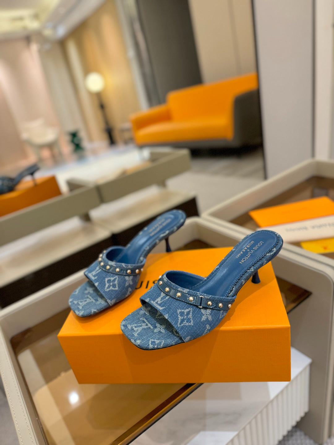 LOUIS VUITTON LV X TM 6AM HIGH 4 CM MULE IN NAVY BLUE MONOGRAM DENIM