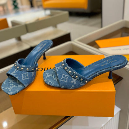LOUIS VUITTON LV X TM 6AM HIGH 4 CM MULE IN NAVY BLUE MONOGRAM DENIM
