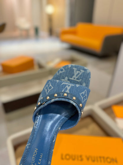 LOUIS VUITTON LV X TM 6AM HIGH 4 CM MULE IN NAVY BLUE MONOGRAM DENIM