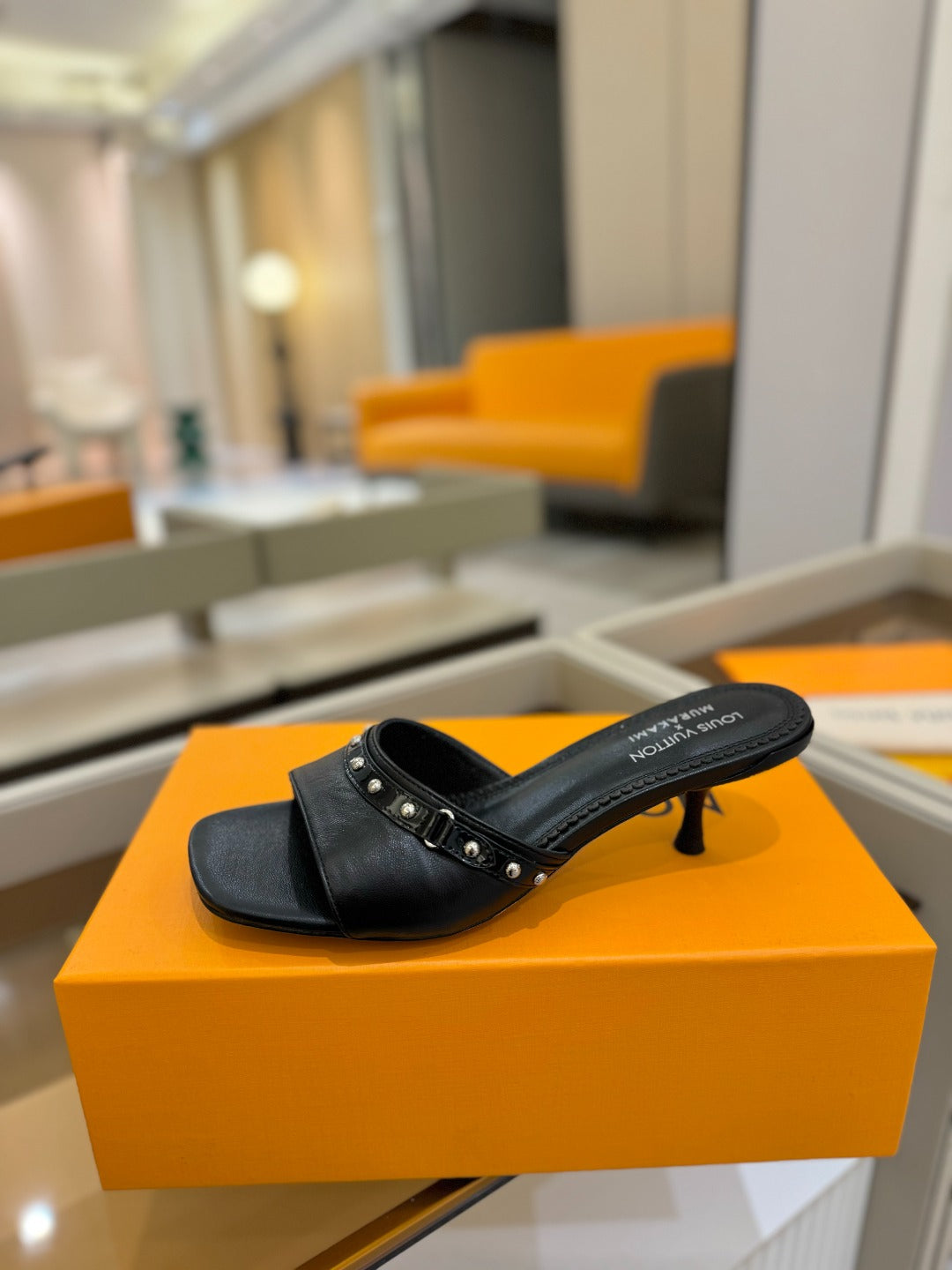 LOUIS VUITTON LV X TM 6AM HIGH 4 CM MULE IN BLACK CALFSKIN