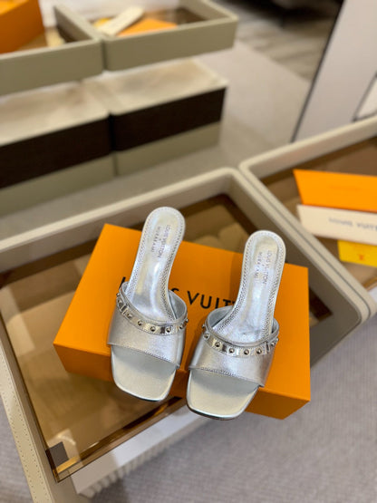 LOUIS VUITTON LV X TM 6AM HIGH 4 CM MULE IN SILVER CALFSKIN