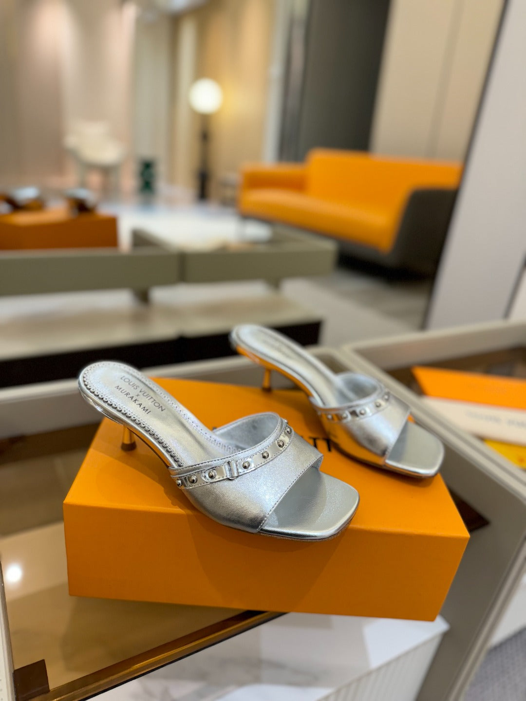 LOUIS VUITTON LV X TM 6AM HIGH 4 CM MULE IN SILVER CALFSKIN