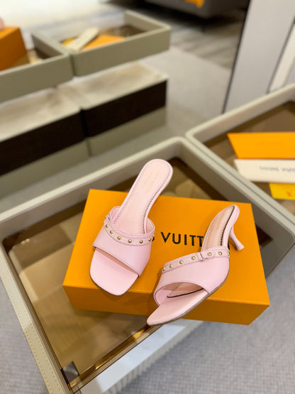 LOUIS VUITTON LV X TM 6AM HIGH 4 CM MULE IN LIGHT PINK CALFSKIN