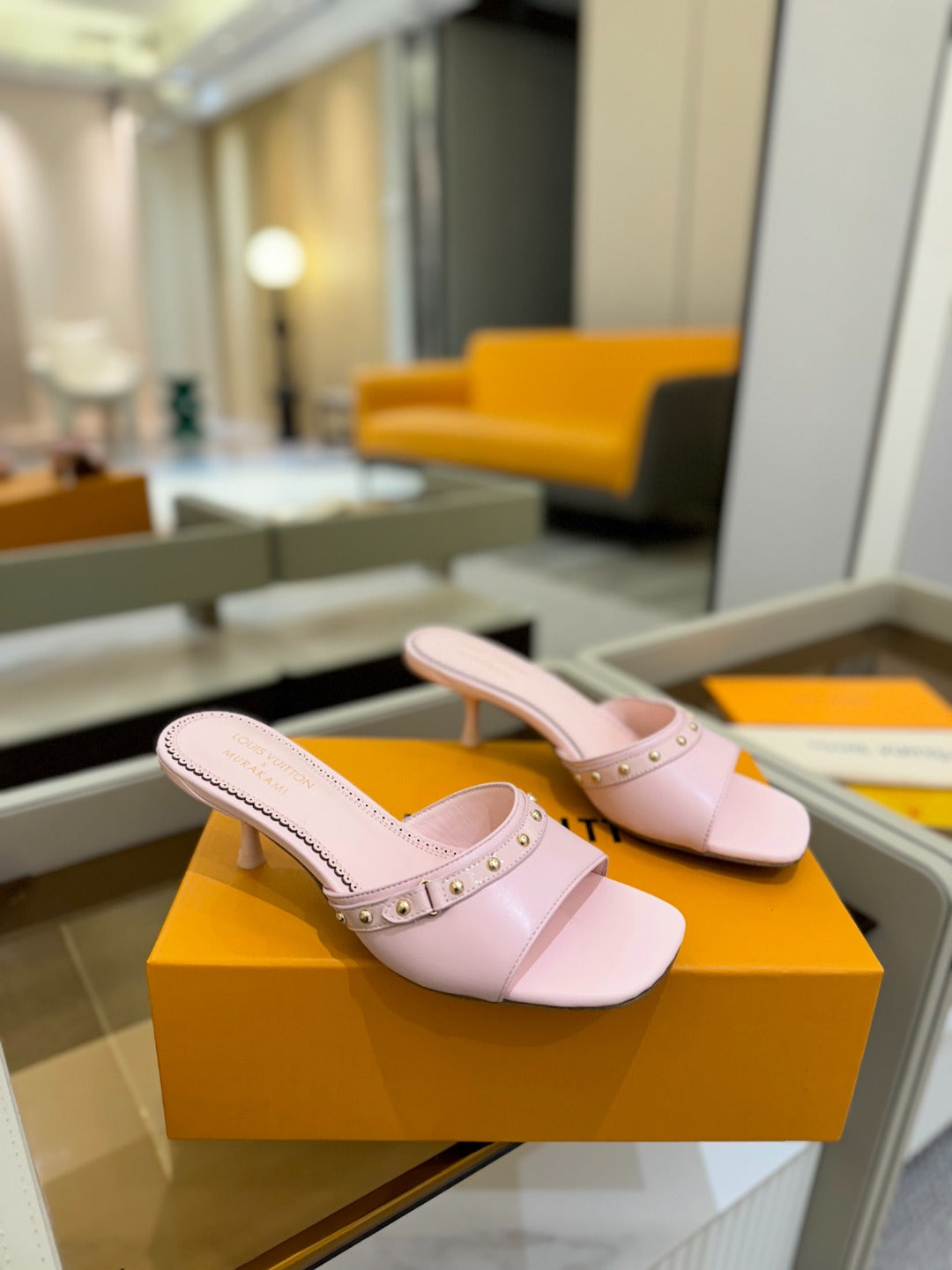 LOUIS VUITTON LV X TM 6AM HIGH 4 CM MULE IN LIGHT PINK CALFSKIN