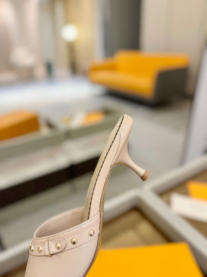 LOUIS VUITTON LV X TM 6AM HIGH 4 CM MULE IN LINEN TAN CALFSKIN