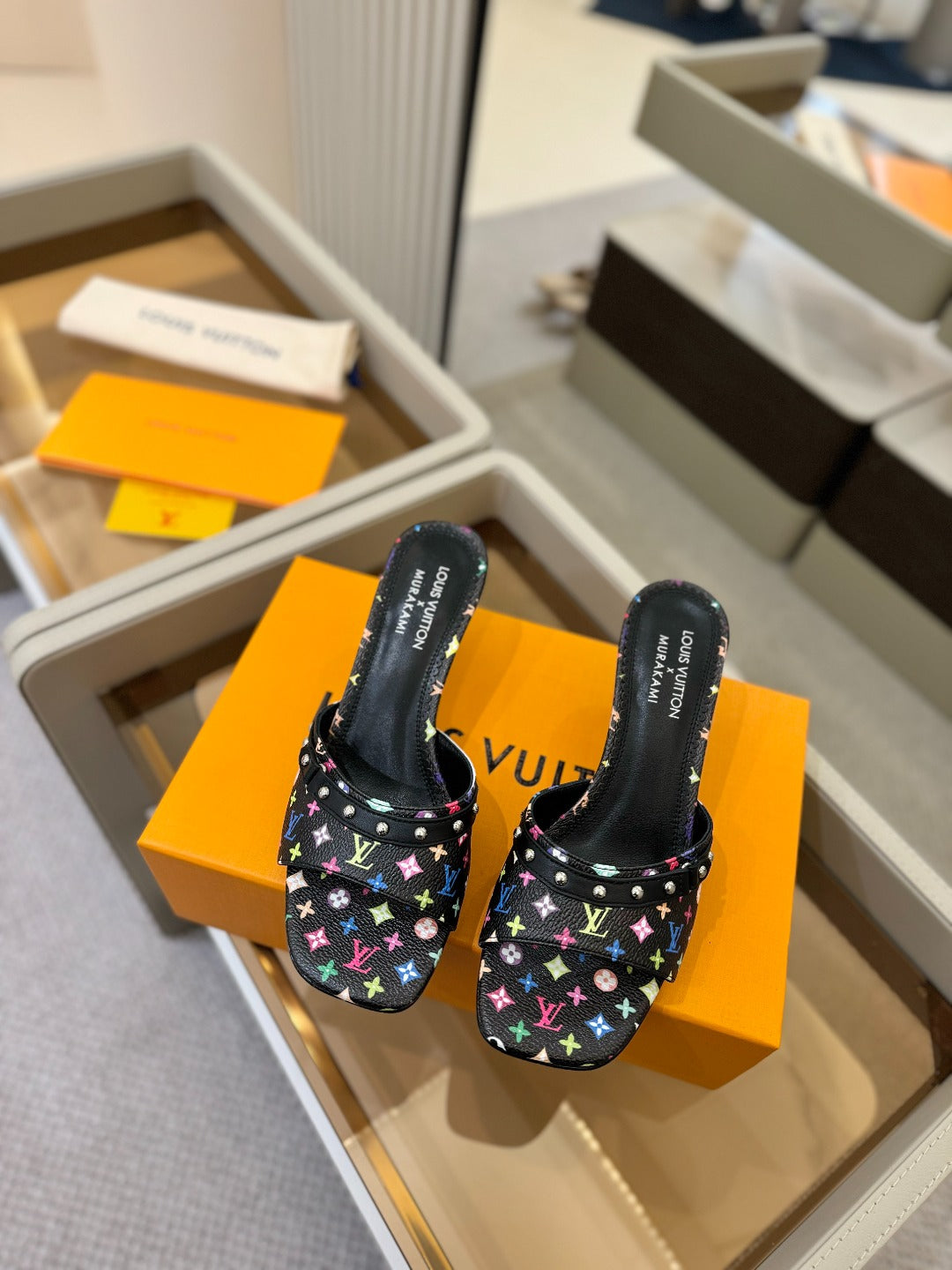LOUIS VUITTON LV X TM 6AM HIGH 4 CM MULE IN BLACK MONOGRAM CALFSKIN