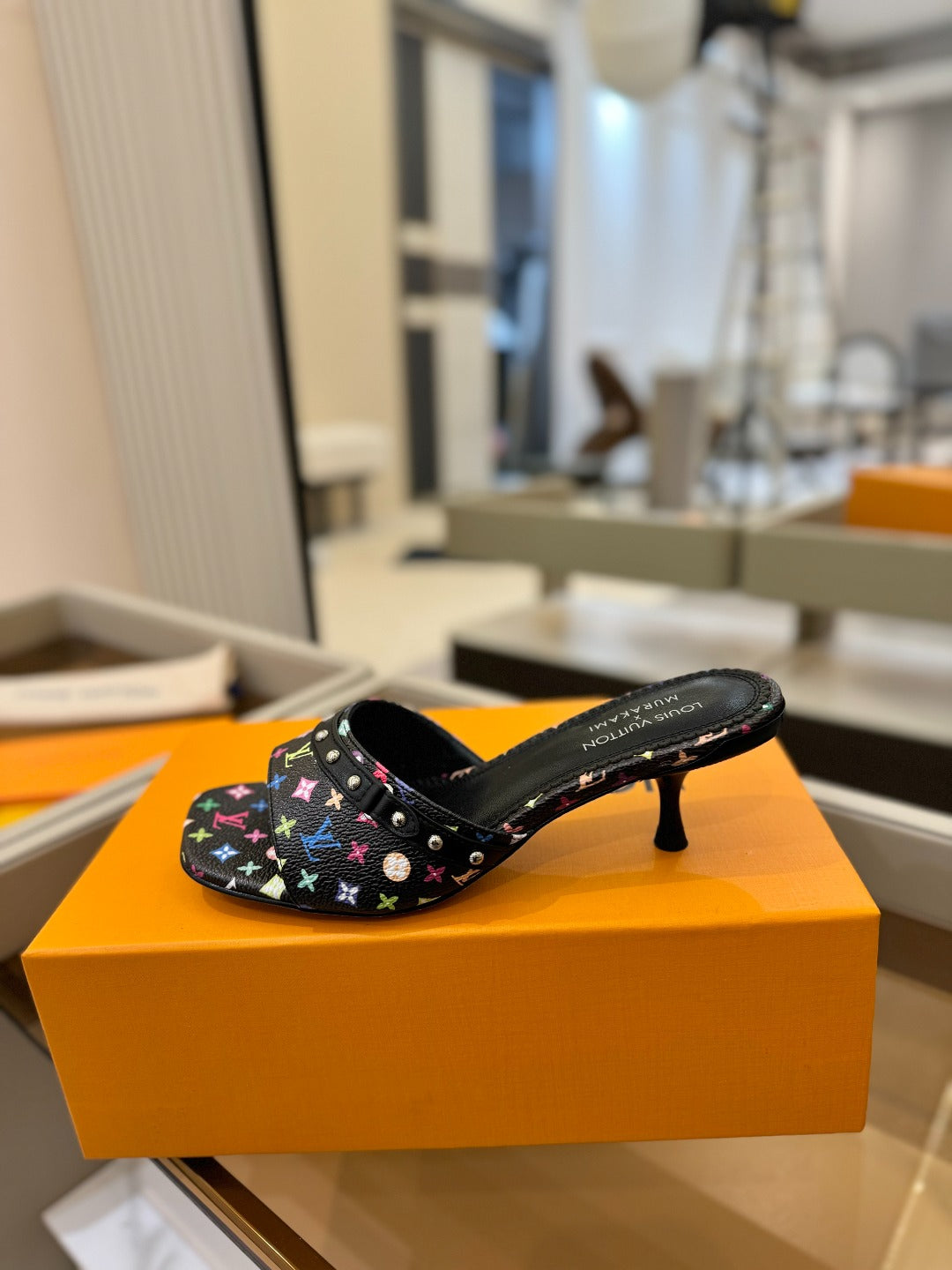 LOUIS VUITTON LV X TM 6AM HIGH 4 CM MULE IN BLACK MONOGRAM CALFSKIN
