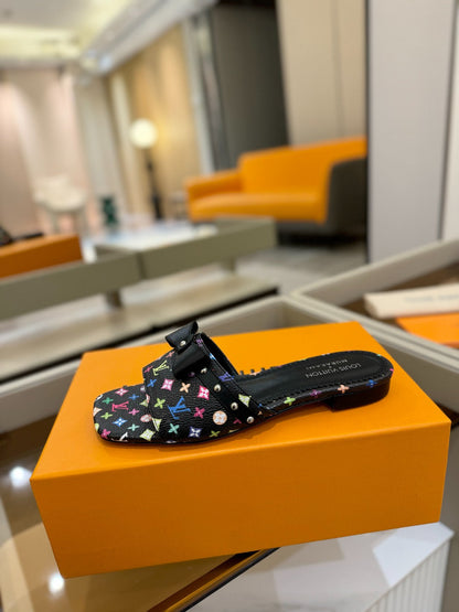 LOUIS VUITTON LV X TM 6AM FLAT MULE IN BLACK MONOGRAM CALFSKIN
