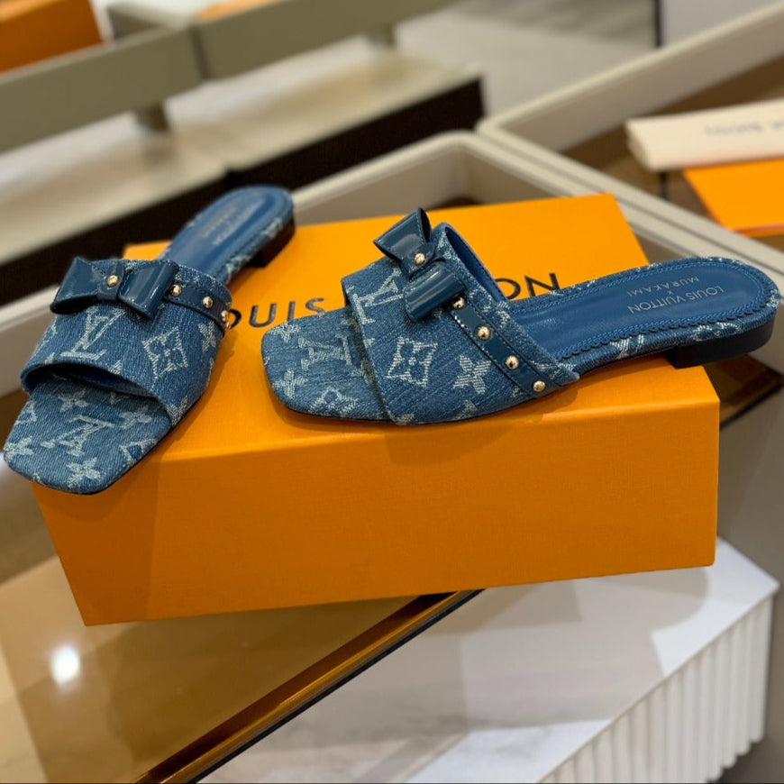 LOUIS VUITTON LV X TM 6AM FLAT MULE IN NAVY BLUE MONOGRAM DENIM