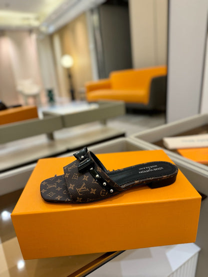 LOUIS VUITTON LV X TM 6AM FLAT MULE IN CHOCOLATE BROWN MONOGRAM CALFSKIN