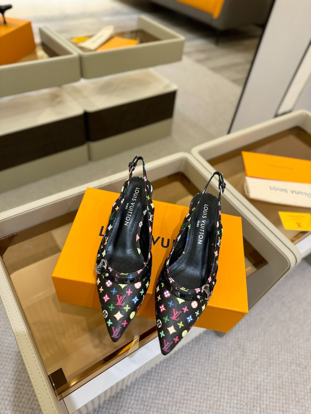 LOUIS VUITTON HIGH MULE 4 CM IN BLACK MONOGRAM CALFSKIN