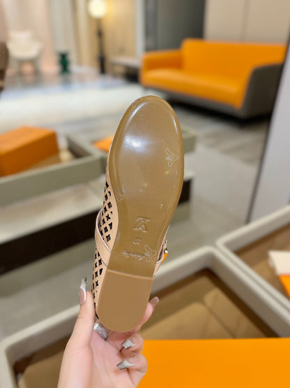 LOUIS VUITTON ROMY FLAT BALLERINA IN LIGHT PINK MESH PATENT CALFSKIN