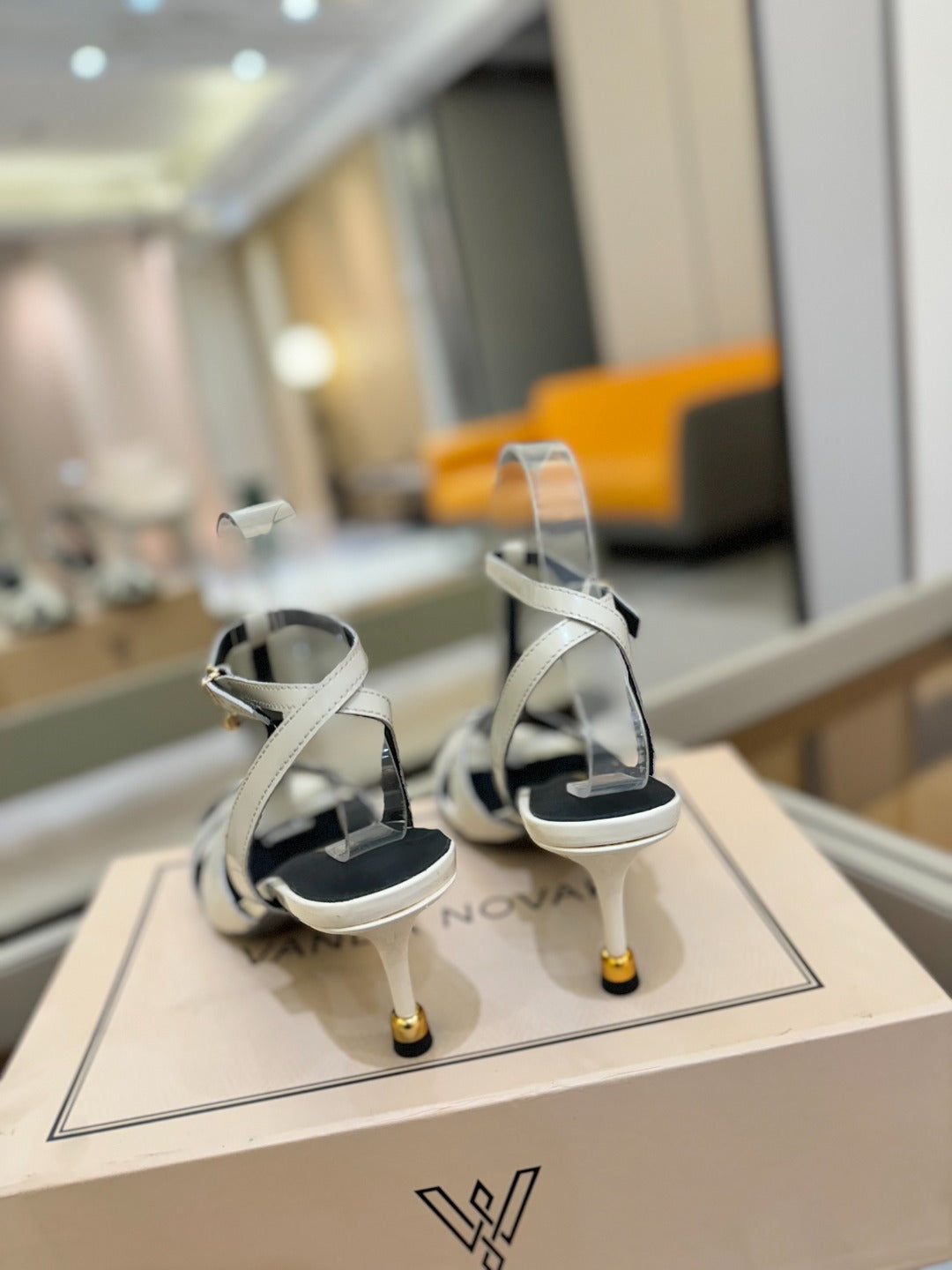 LOUIS VUITTON HIGH SANDALS 75 MM IN WHITE CALFSKIN