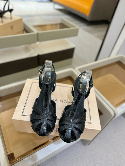 LOUIS VUITTON HIGH SANDALS 75 MM IN BLACK CALFSKIN
