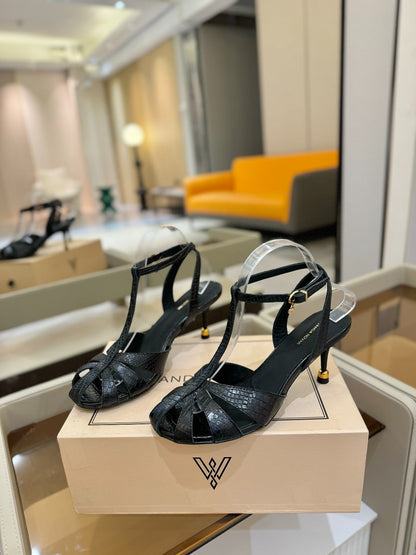 LOUIS VUITTON HIGH SANDALS 75 MM IN BLACK CALFSKIN