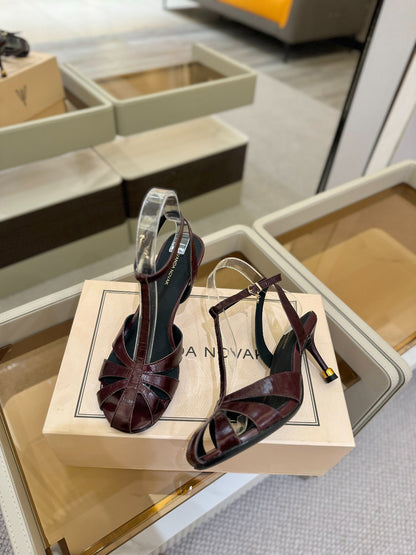 LOUIS VUITTON HIGH SANDALS 75 MM IN MAHOGANY RED PATENT CALFSKIN