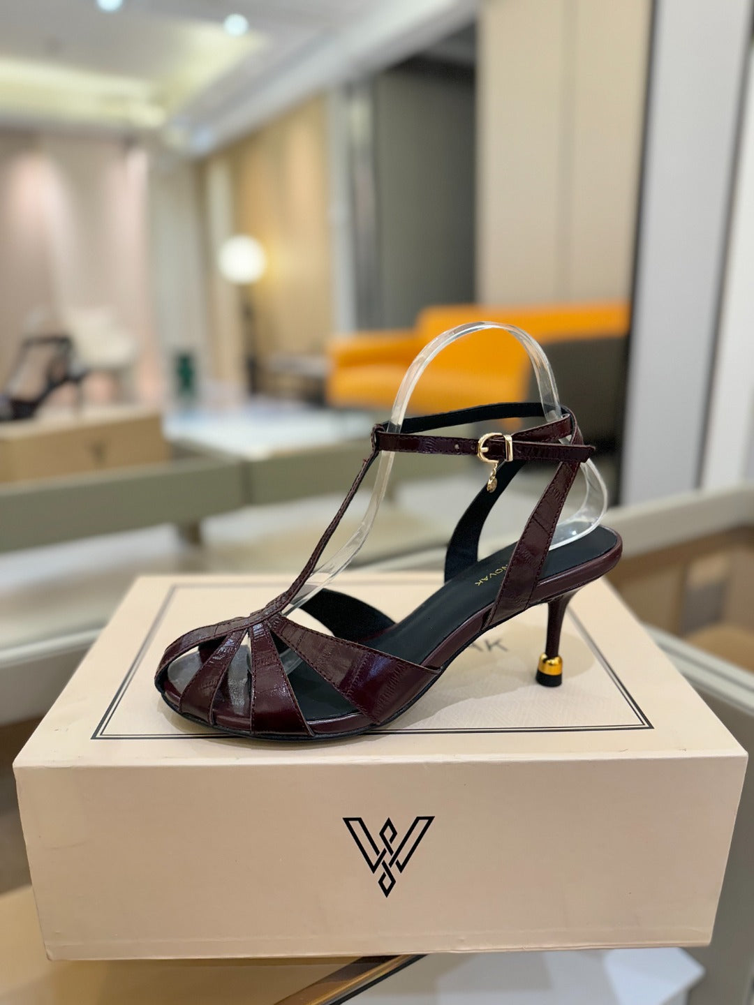 LOUIS VUITTON HIGH SANDALS 75 MM IN MAHOGANY RED PATENT CALFSKIN