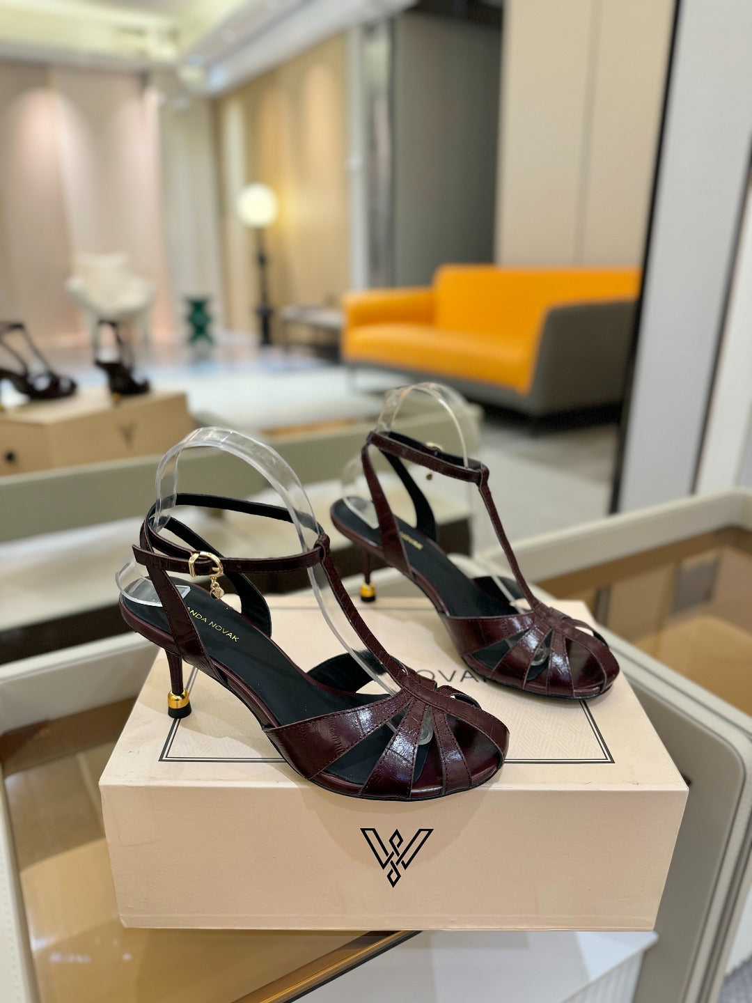 LOUIS VUITTON HIGH SANDALS 75 MM IN MAHOGANY RED PATENT CALFSKIN