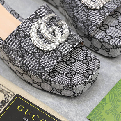 GUCCI HIGH WEDGE PLATFORM WITH DOUBLE G IN GRAY CANVAS