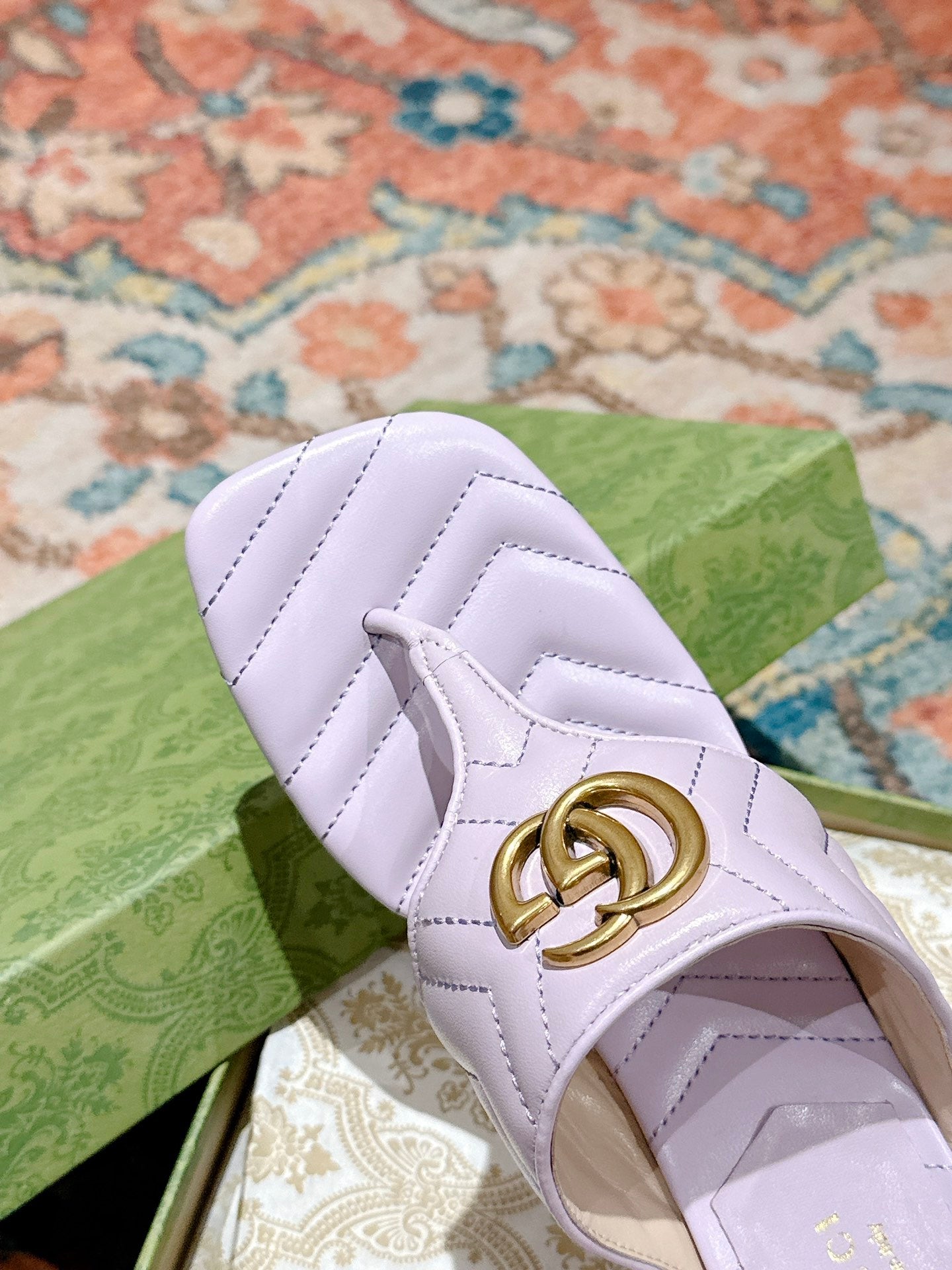 GUCCI HIGH THONG MULE 55MM IN LIGHT PINK CALFSKIN WITH GOLD HARDWARE