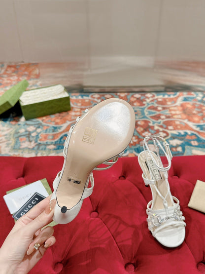 GUCCI CRYSTAL HORSEBIT SANDAL WHITE LAMBSKIN