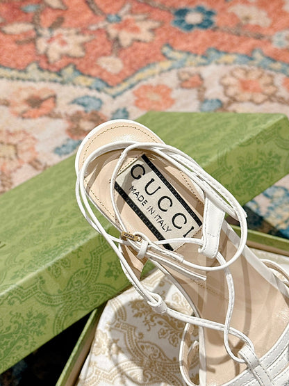 GUCCI CRYSTAL HORSEBIT SANDAL WHITE LAMBSKIN