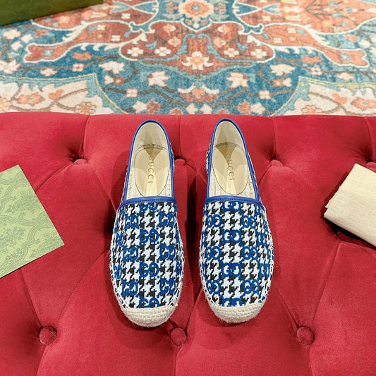 GUCCI ESPADRILLE LOAFER COBALT AND BLACK CANVAS
