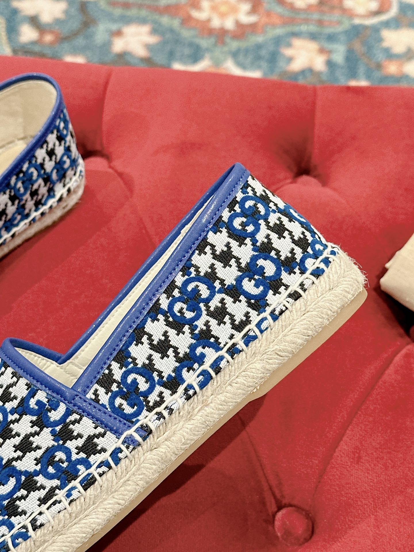 GUCCI ESPADRILLE LOAFER COBALT AND BLACK CANVAS