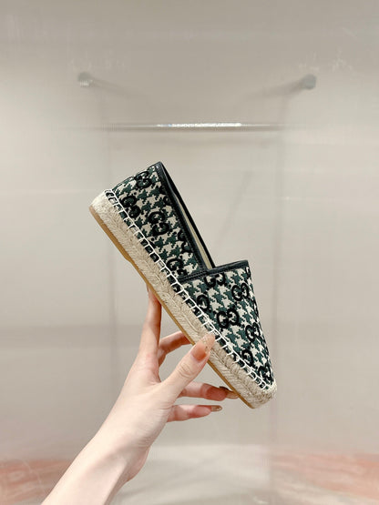 GUCCI ESPADRILLE LOAFER BLACK AND BASIL CANVAS