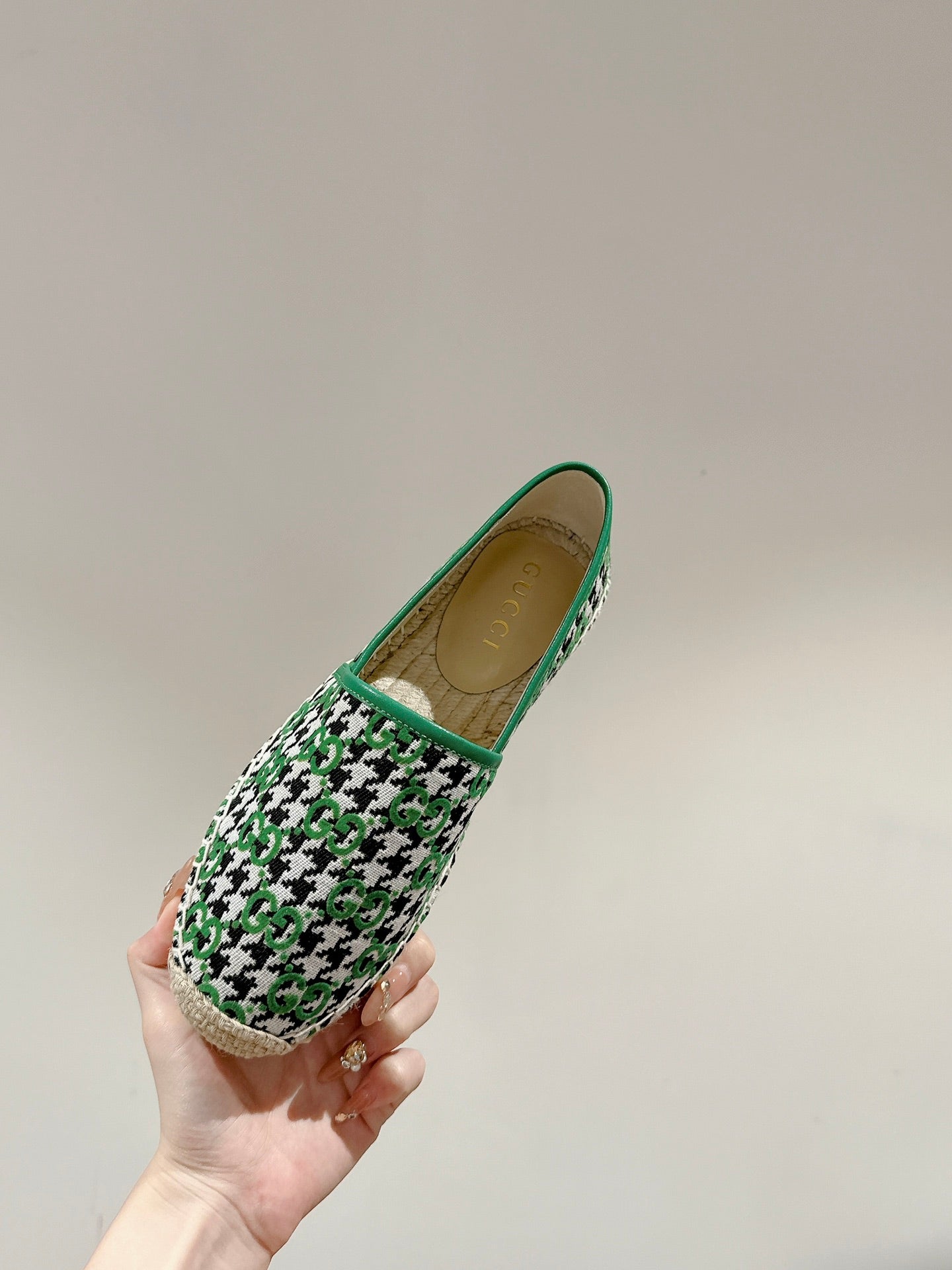 GUCCI ESPADRILLE LOAFER GREEN CANVAS