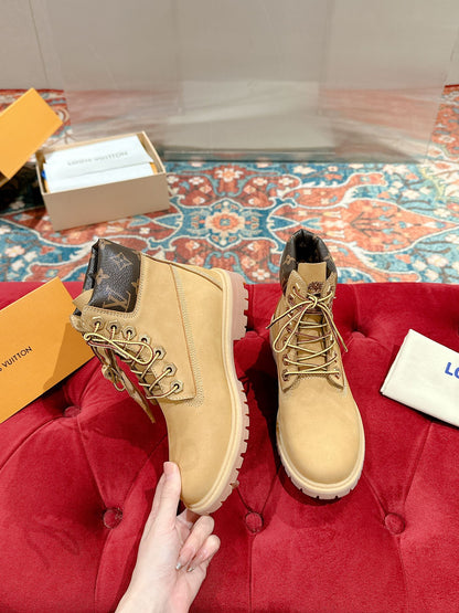 LOUIS VUITTON LV X TIMBERLAND ANKLE BOOT IN TORTILLA BROWN SUEDE