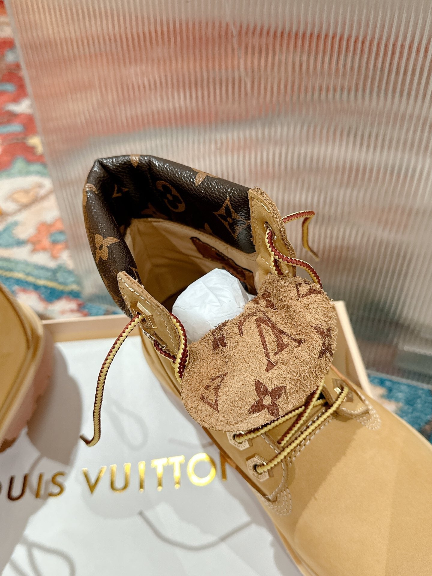 LOUIS VUITTON LV X TIMBERLAND ANKLE BOOT IN TORTILLA BROWN SUEDE