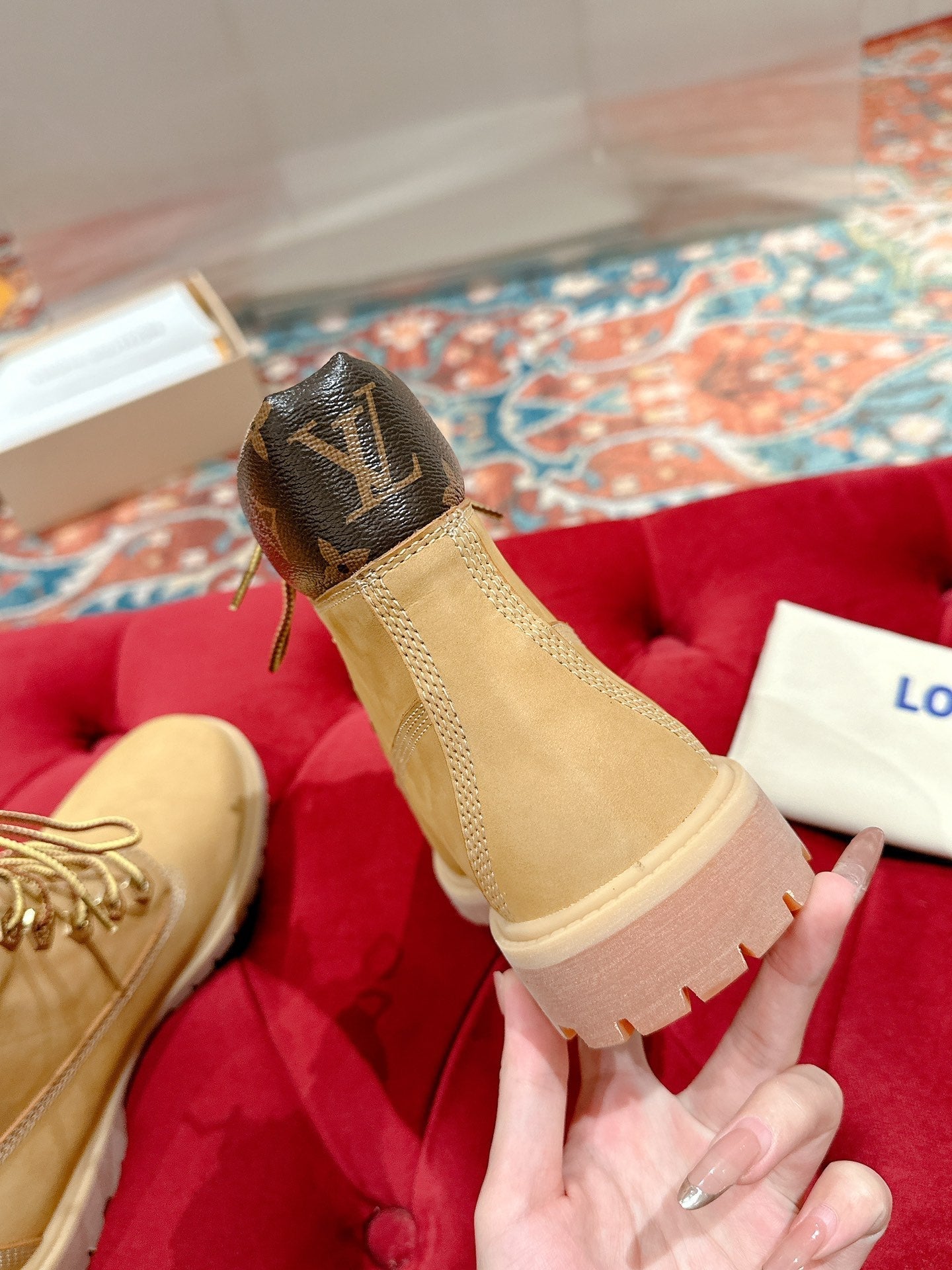 LOUIS VUITTON LV X TIMBERLAND ANKLE BOOT IN TORTILLA BROWN SUEDE