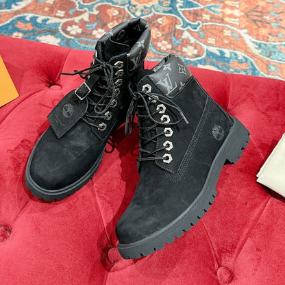 LOUIS VUITTON LV X TIMBERLAND ANKLE BOOT IN BLACK SUEDE