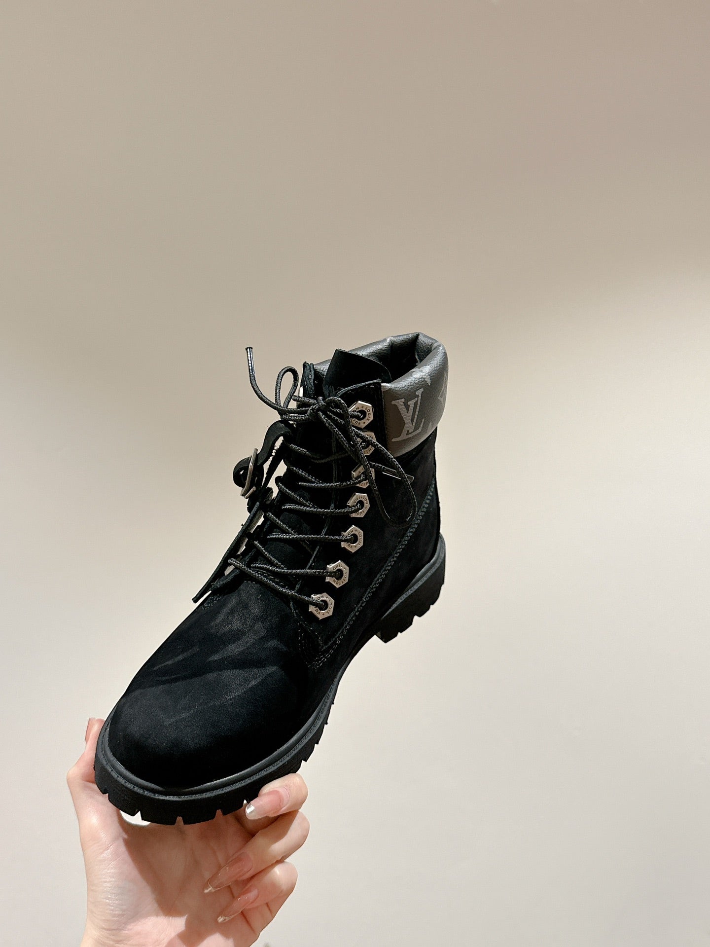 LOUIS VUITTON LV X TIMBERLAND ANKLE BOOT IN BLACK SUEDE
