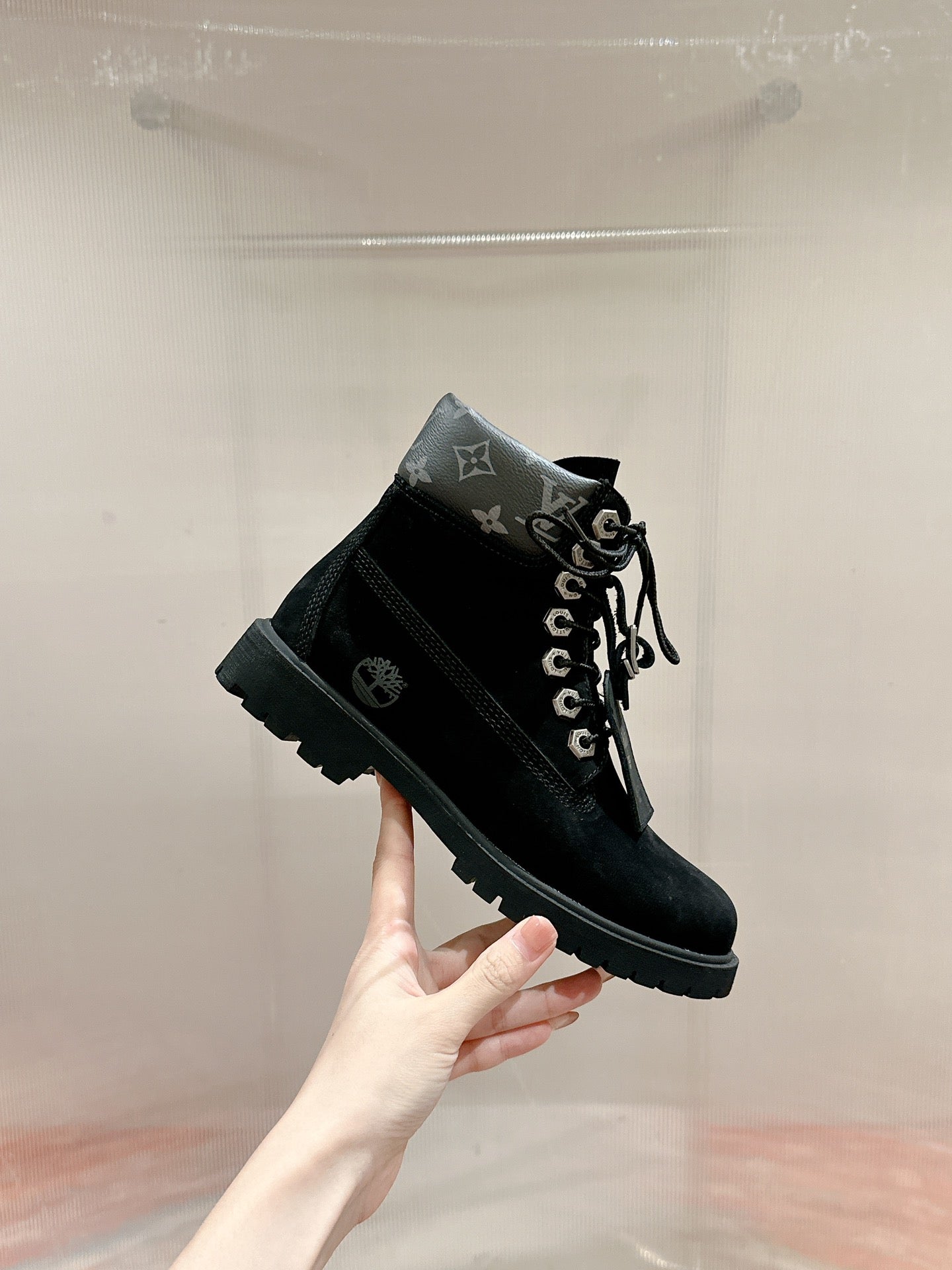 LOUIS VUITTON LV X TIMBERLAND ANKLE BOOT IN BLACK SUEDE