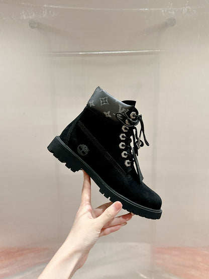 LOUIS VUITTON LV X TIMBERLAND ANKLE BOOT IN BLACK SUEDE