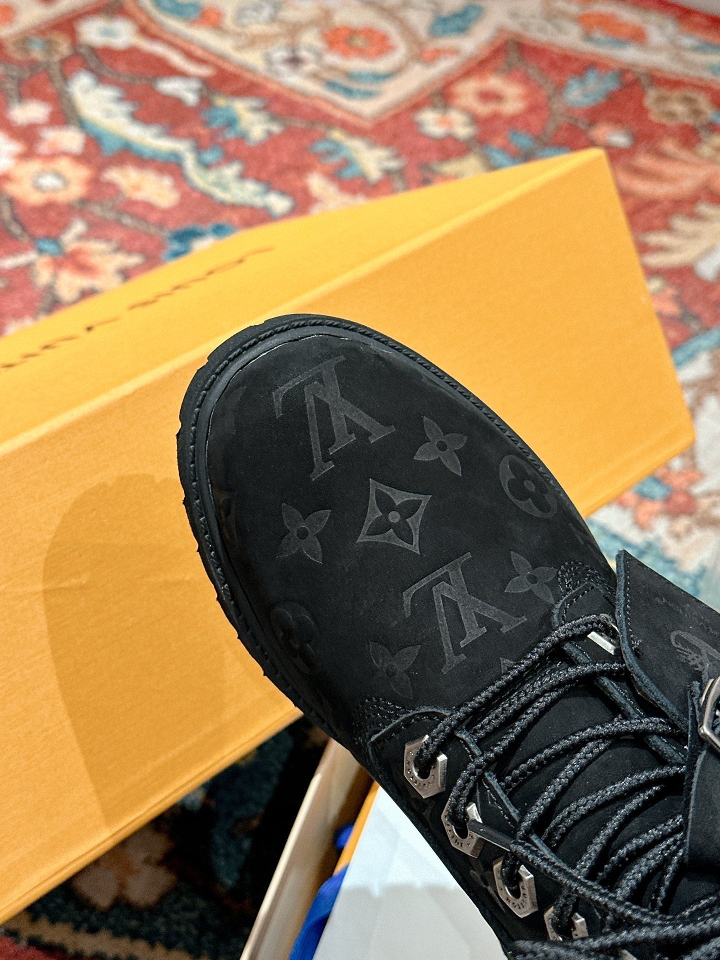 LOUIS VUITTON LV X TIMBERLAND ANKLE BOOT IN BLACK MONOGRAM SUEDE