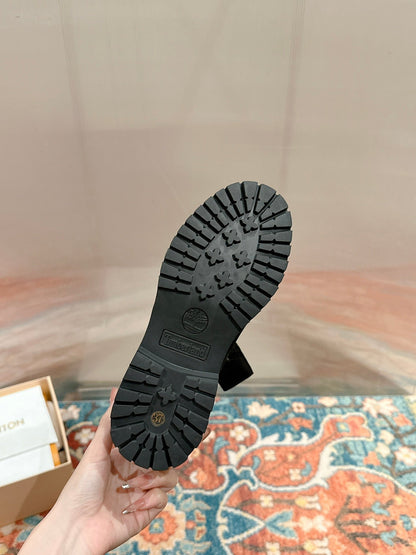 LOUIS VUITTON LV X TIMBERLAND ANKLE BOOT IN BLACK MONOGRAM SUEDE