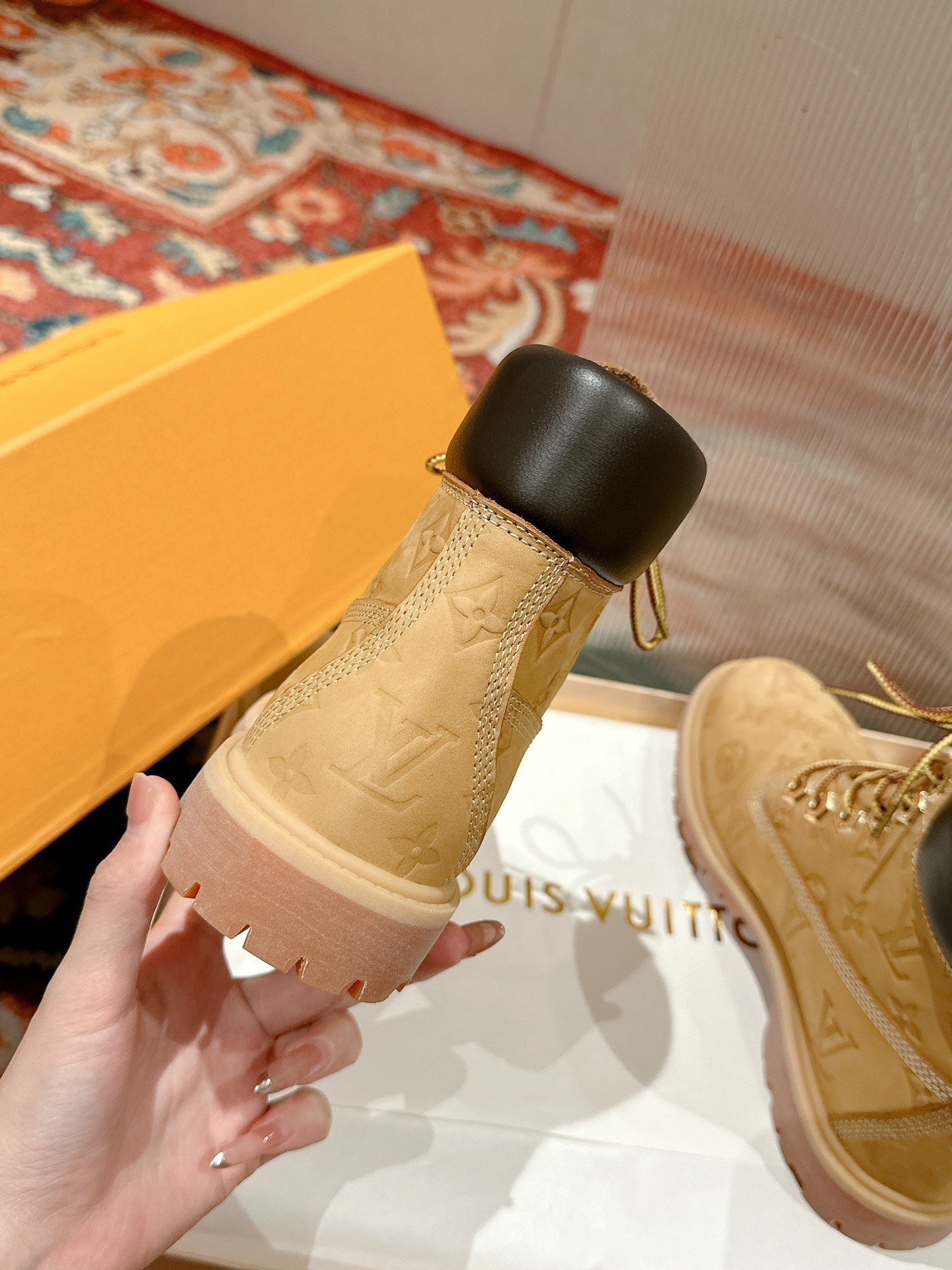 LOUIS VUITTON LV X TIMBERLAND ANKLE BOOT IN TORTILLA BROWN MONOGRAM SUEDE