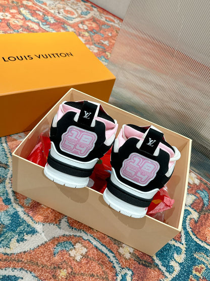 LOUIS VUITTON LV SKATE SNEAKER IN WHITE MIX BLACK AND LIGHT PINK CALFSKIN