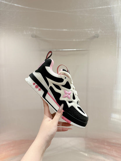 LOUIS VUITTON LV SKATE SNEAKER IN WHITE MIX BLACK AND LIGHT PINK CALFSKIN