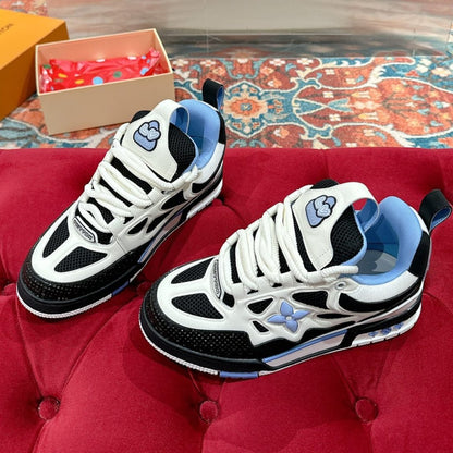 LOUIS VUITTON LV SKATE SNEAKER IN WHITE MIX BLACK AND SKY BLUE CALFSKIN