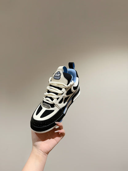 LOUIS VUITTON LV SKATE SNEAKER IN WHITE MIX BLACK AND SKY BLUE CALFSKIN